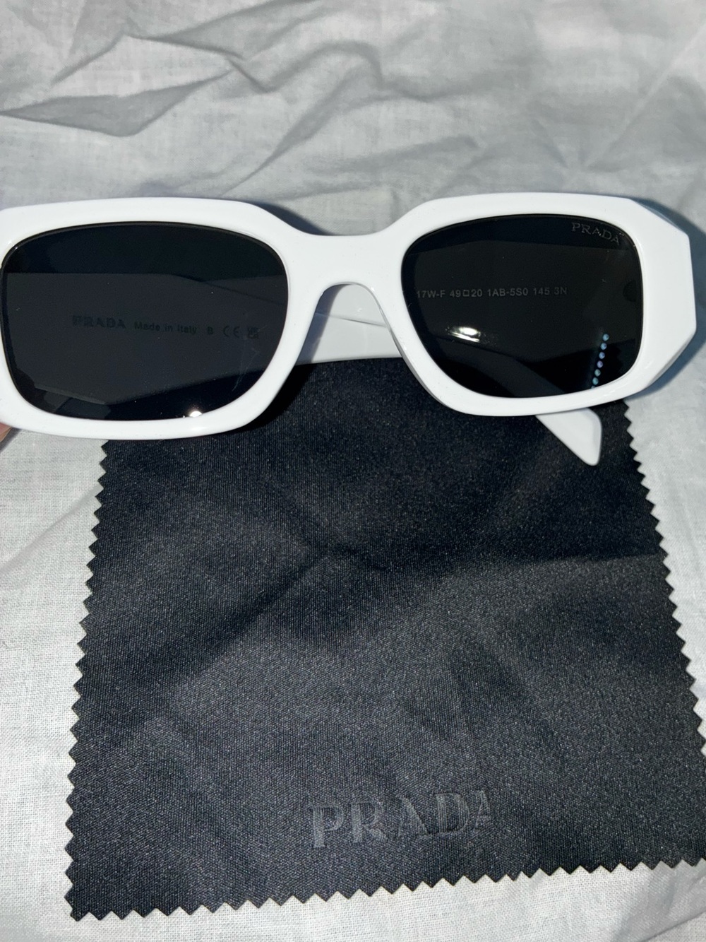 Prada White Rectangle Sunglasses with Black Lenses and Bold Frame